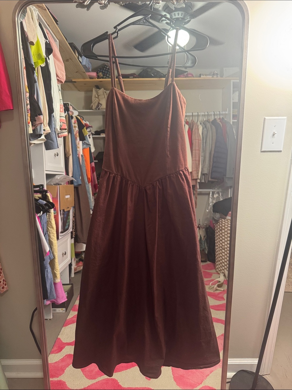 Sleeveless Brown Midi Dress with Slim Straps - Picture 8 of 8